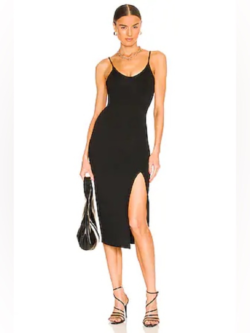 ♠️RE ONA Black V neck Midi Dress With front slit detail XS- never worn! Sold out